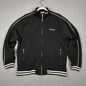 Vintage Y2K Reebok Jacket Men L Black Track Full Zip Warm Up Jersey Cuff Stripes
